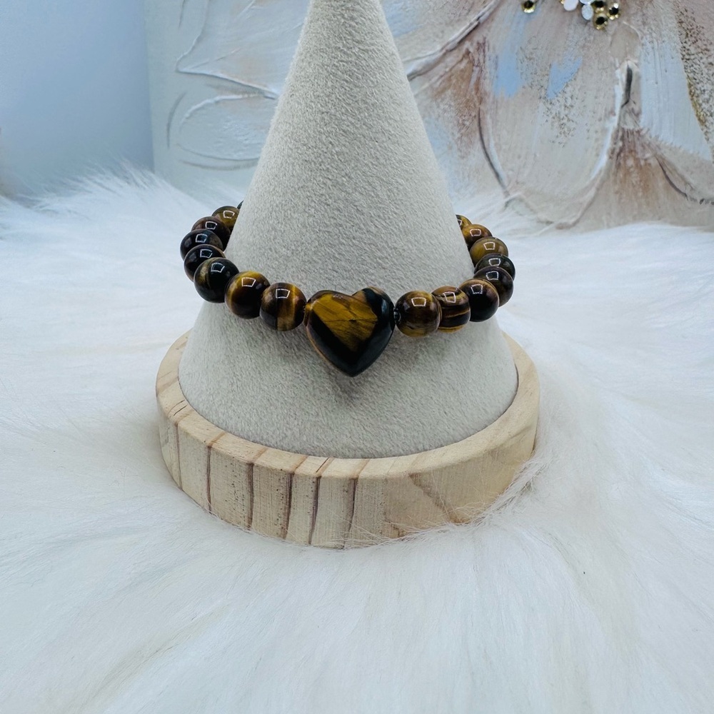 Tiger's Eye Heart Beaded Bracelet